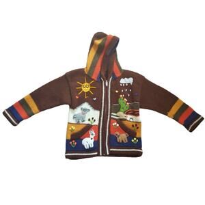 Sisandina Handicrafts Andes Appliques Embroidery Zip Knit Hoodie, Kids Size 4